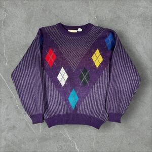 Vintage 90s Adam Sloane Geometric Size Small Wool Acrylic Blend Pullover Sweater